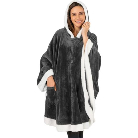 Wearable Blanket for Adult Women,Cozy Plush Fleece Blanket Poncho Cape with Hood - Picture 2 of 7